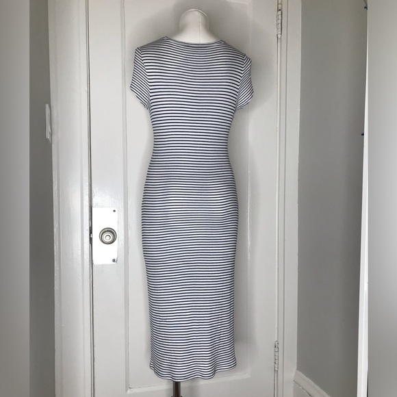 Club Monaco - White & Black Striped Midi T-Shirt Dress - Picture 3 of 7